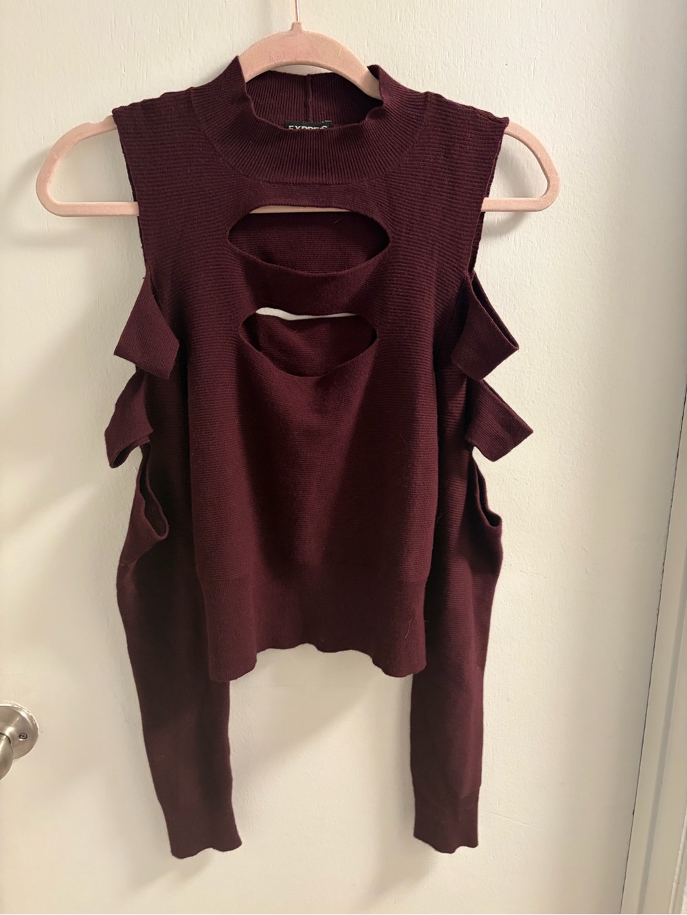 Express Burgundy Sleeveless Cutout Knit Top